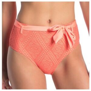 Ella Moss High-Waist Crochet Bikini Bottom Belted in Coral